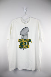 Green Bay Packers Vince is Smiling! Superbowl Victory White T-Shirt (2XL)