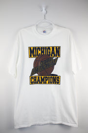 1989 Michigan Nation Basketball Champions Big 10 White T-Shirt (L)