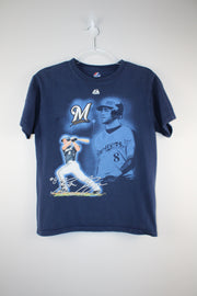 MLB Braun 8 Brewers Navy Blue T-Shirt (XS)