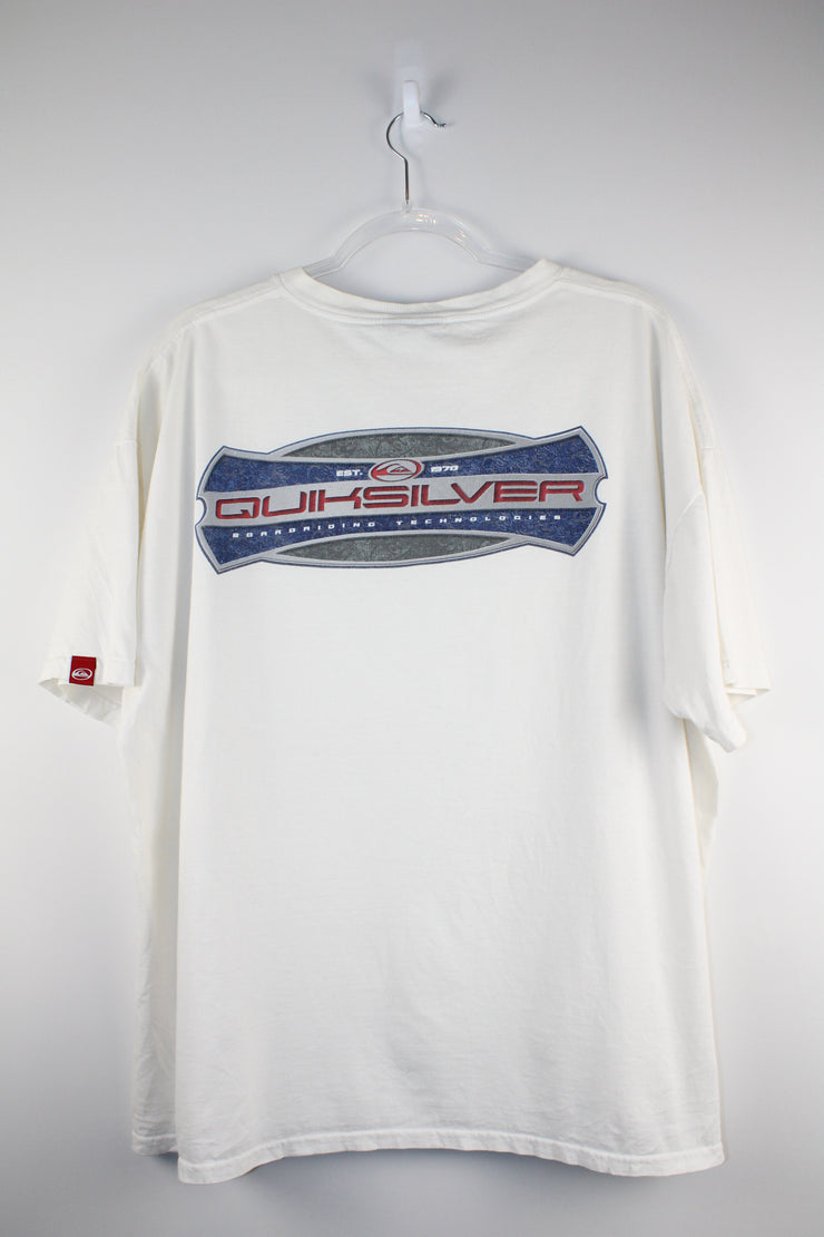 Vintage Quiksilver Surf Boarding Technologies White T-Shirt (2XL)