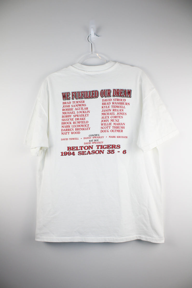 1994 AAAA State Baseball Champions Belton Tigers White T-Shirt (XL)