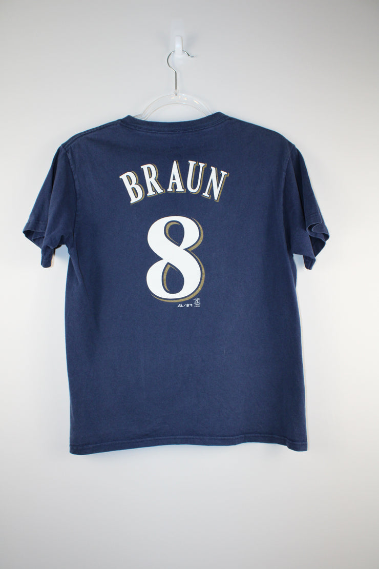 MLB Braun 8 Brewers Navy Blue T-Shirt (XS)