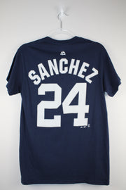 MLB New York Yankees 24 Sanchez Navy Blue T-Shirt (XS)