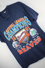MLB National Champions 1991 Atlanta Braves Baseball Navy Blue T-Shirt (M)