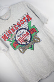 World Series MLB Minnesota 1991 Baseball Champions Light Grey T-Shirt (L)