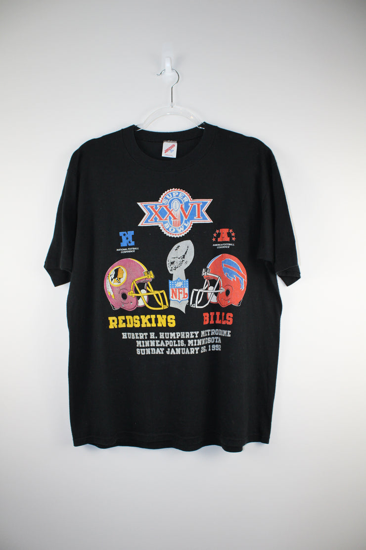 NFL Super Bowl XXVI Redskins Vs Bills 1992 Black T-Shirt (L)