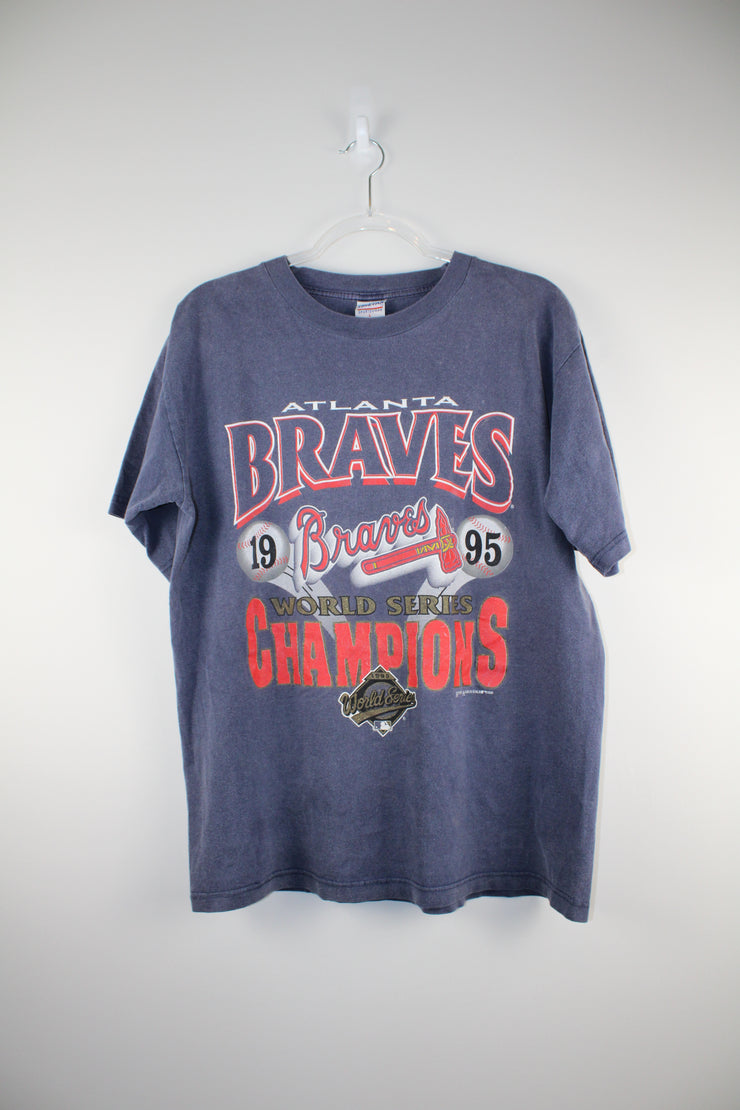 MLB World Series 1995 Atlanta Braves Baseball Dark Blue/Grey T-Shirt (L)