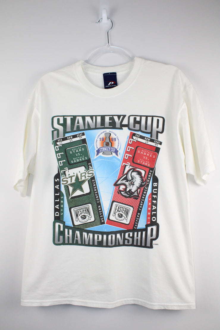 NHL Stanley Cup Dallas vs Buffalo 1999 Championship White T-Shirt (L)