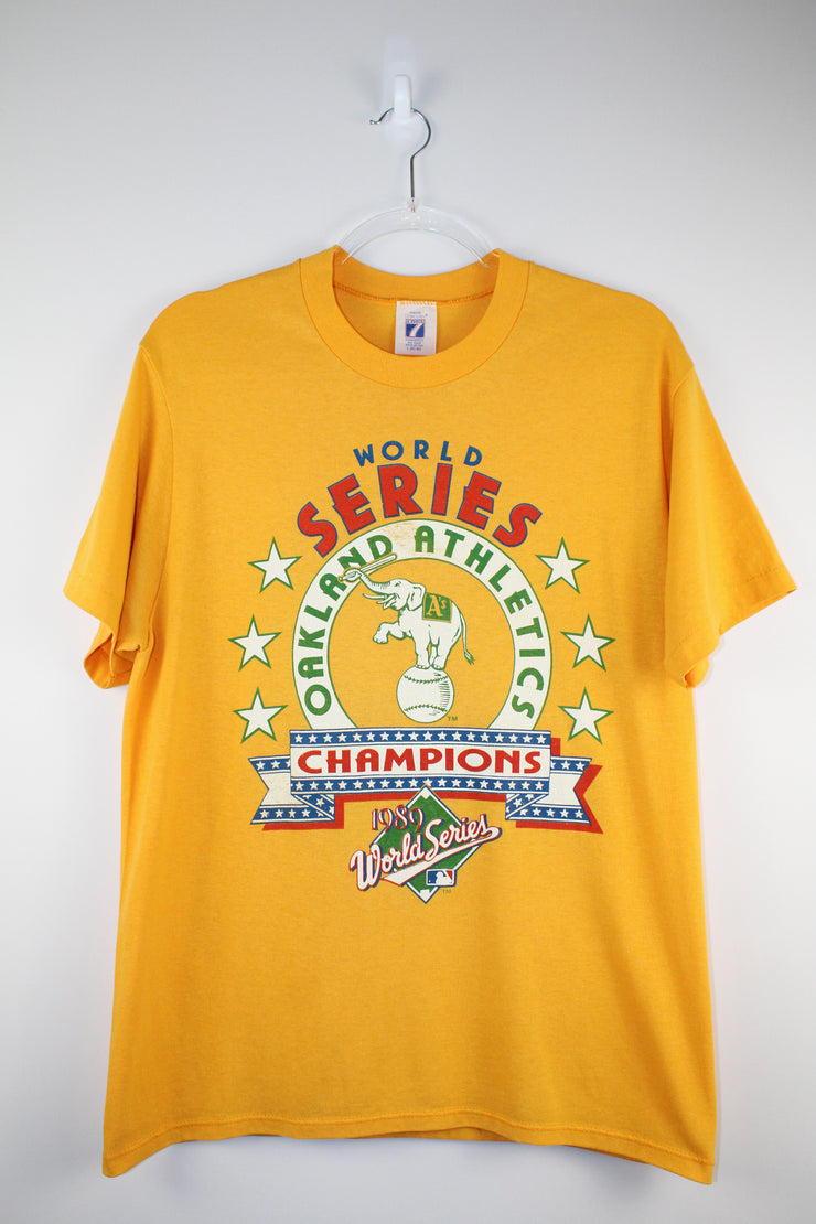 MLB Oakland Athletics World Series 1989 Champions Yellow T-Shirt (L)