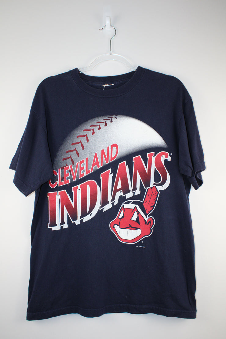 MLB 2003 Cleveland Indians Baseball Navy Blue T-Shirt (M)