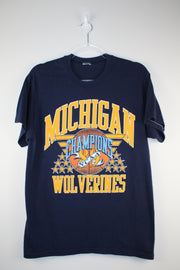 1989 Michigan Wolverines Basketball Champions Navy Blue T-Shirt (M)