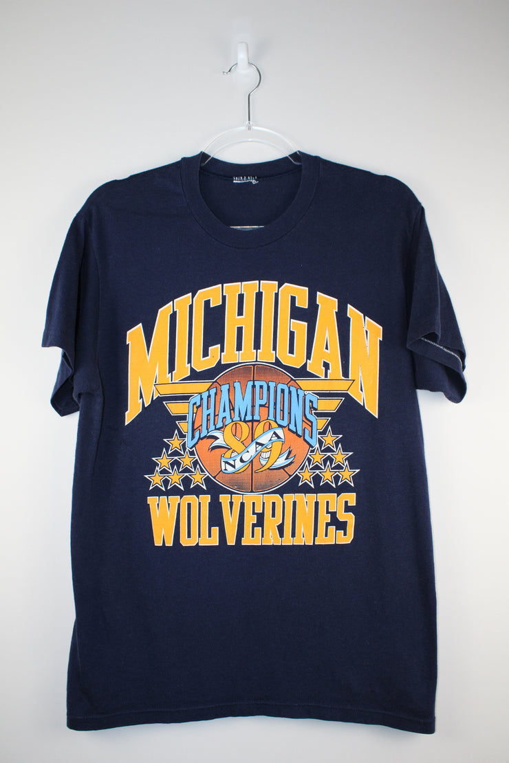 1989 Michigan Wolverines Basketball Champions Navy Blue T-Shirt (M)