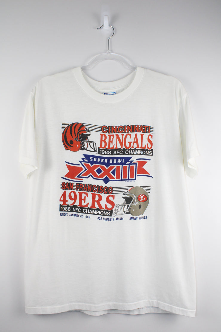 Vintage 1989 NFL Super Bowl XXIII Bengals Vs 49ers Champions White T-Shirt (M)