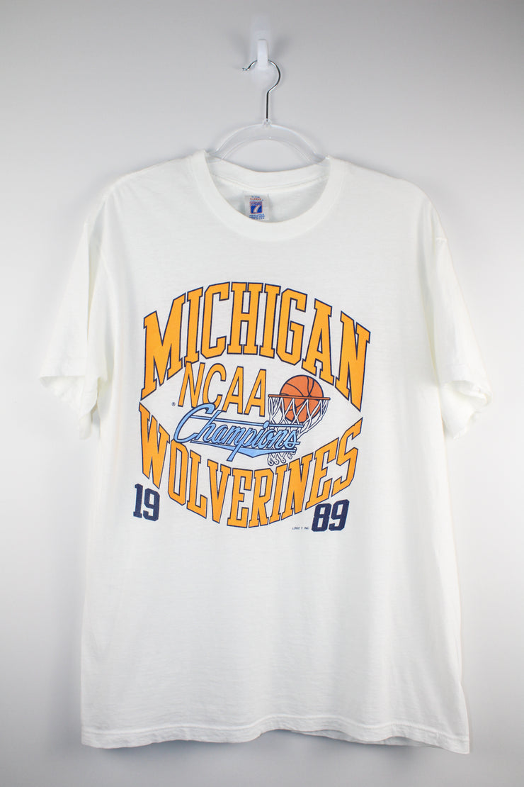 1989 NCAA Michigan Wolverines Basketball Champions White T-Shirt (M)