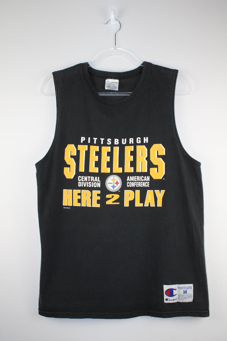 Champion NFL Pittsburgh Steelers Here 2 Play Football Tank Top Black T-Shirt (S)