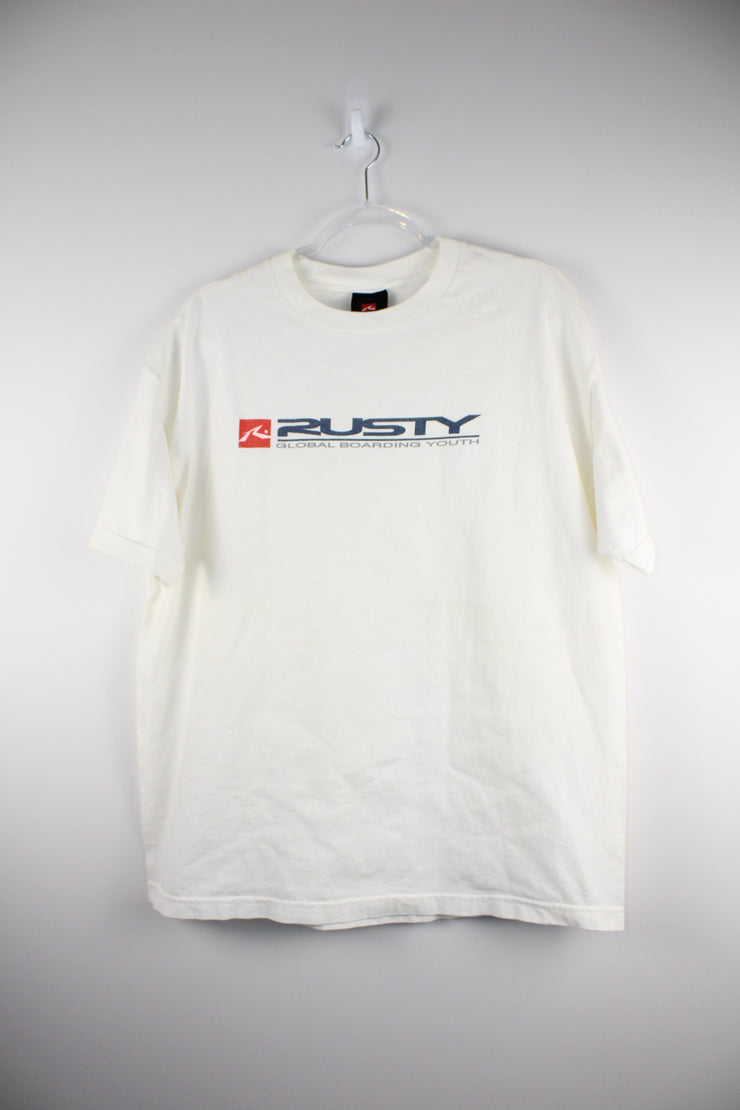 Retro Rusty Surfwear Global Boarding Youth White T-Shirt (XL)