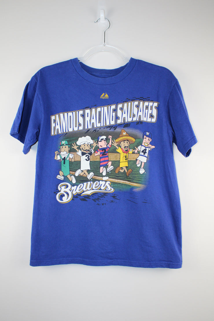 MLB Brewers Baseball Famous Racing Sausages Blue T-Shirt (XS)