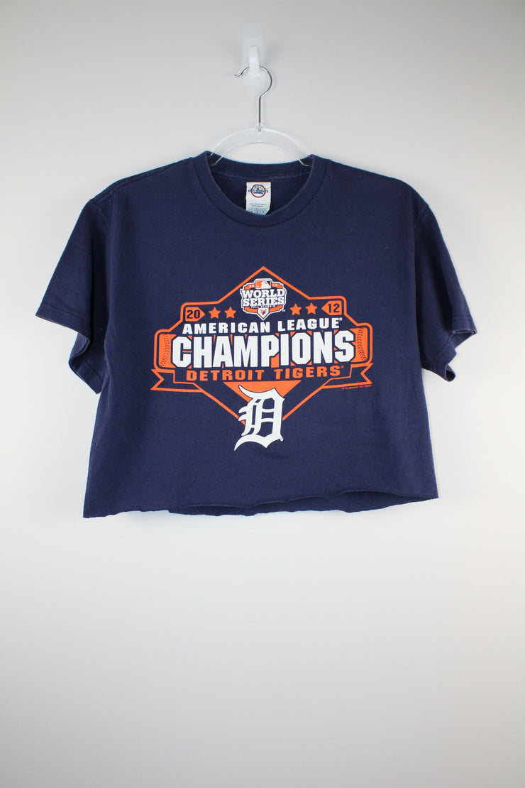 Womens MLB World Series Champions Detroit Tigers 2012 Navy Blue Crop T-Shirt (S)
